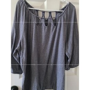 Plus size nautical blouse. Blue and gray. 3x